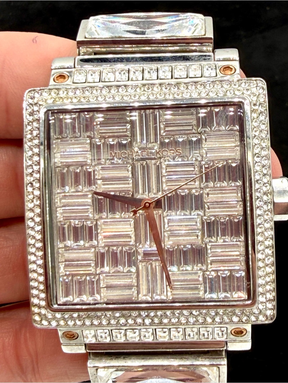 Michael Kors MK-5728 Women's Silver Crystal Pave Square Watch (Dead Battery) - Picture 3 of 15